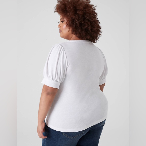 Elbow Puff-Sleeve Henley Rib Tee Lane Bryant White - Picture 2 of 3